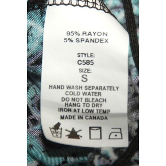 Lori Michaels Colorful Palm Print Top Blouse Size S Crop Short Sleeve Elastic Wa - Picture 10 of 10